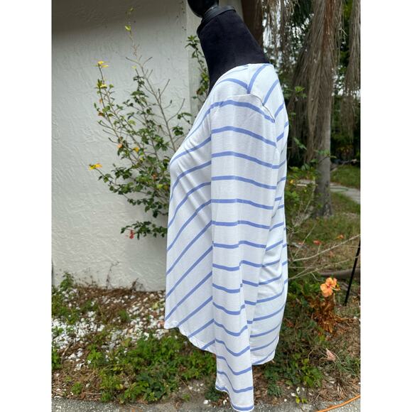 Chico’s Lightweight Long Sleeve Shirt Size 1 (US 8)  - White with Blue Stripes - Picture 2 of 6